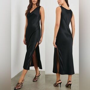 NEW RAILS Nat Satin Cowl-Neck Sleeveless Black Midi Dress sz M